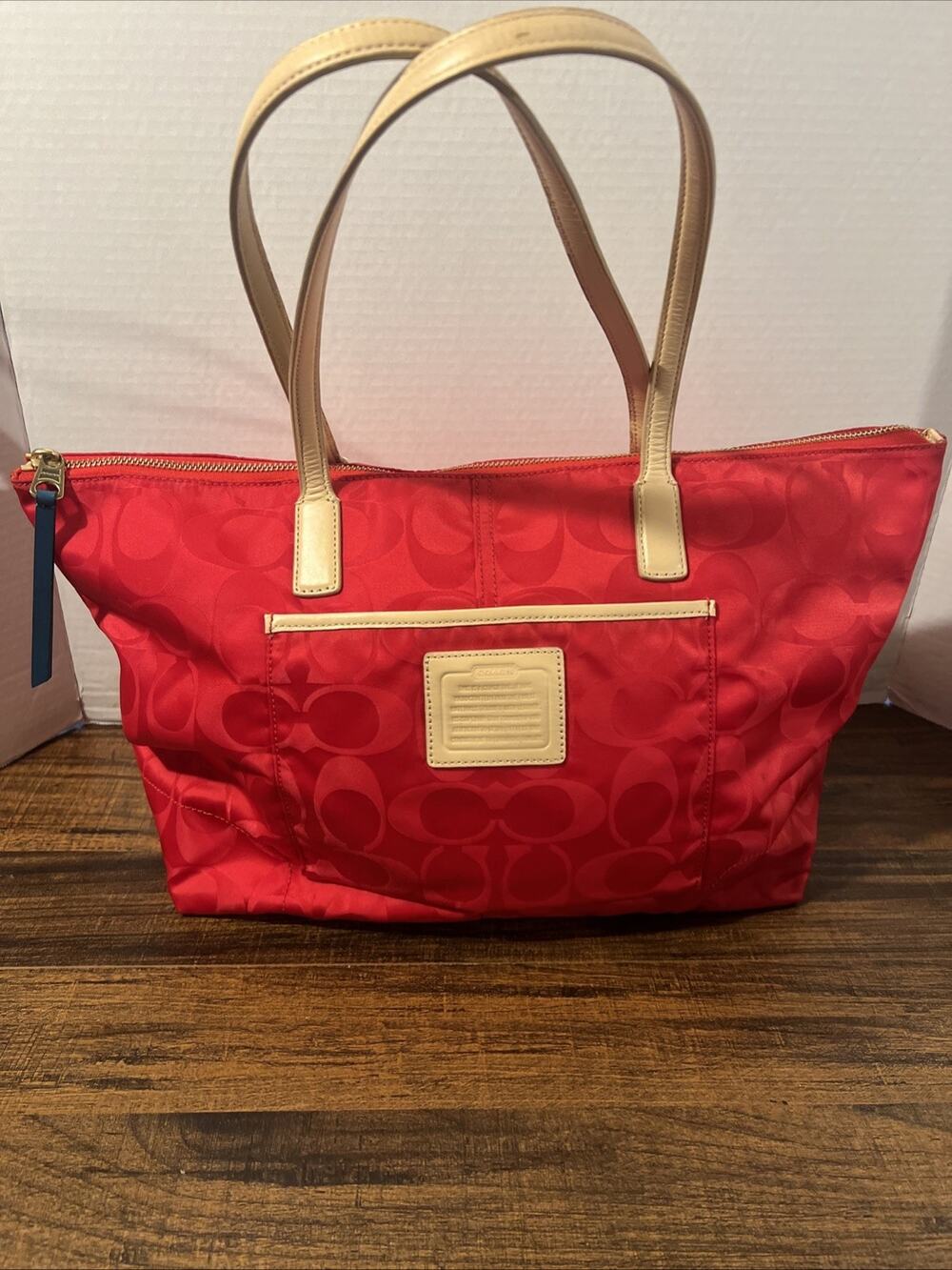 Coach Red Nylon Purse Yellow interior, Signature Legacy y2k